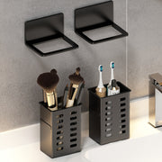 Black Wall-Mounted Toothbrush Holder with Compartments for Toothbrushes and Toothpaste