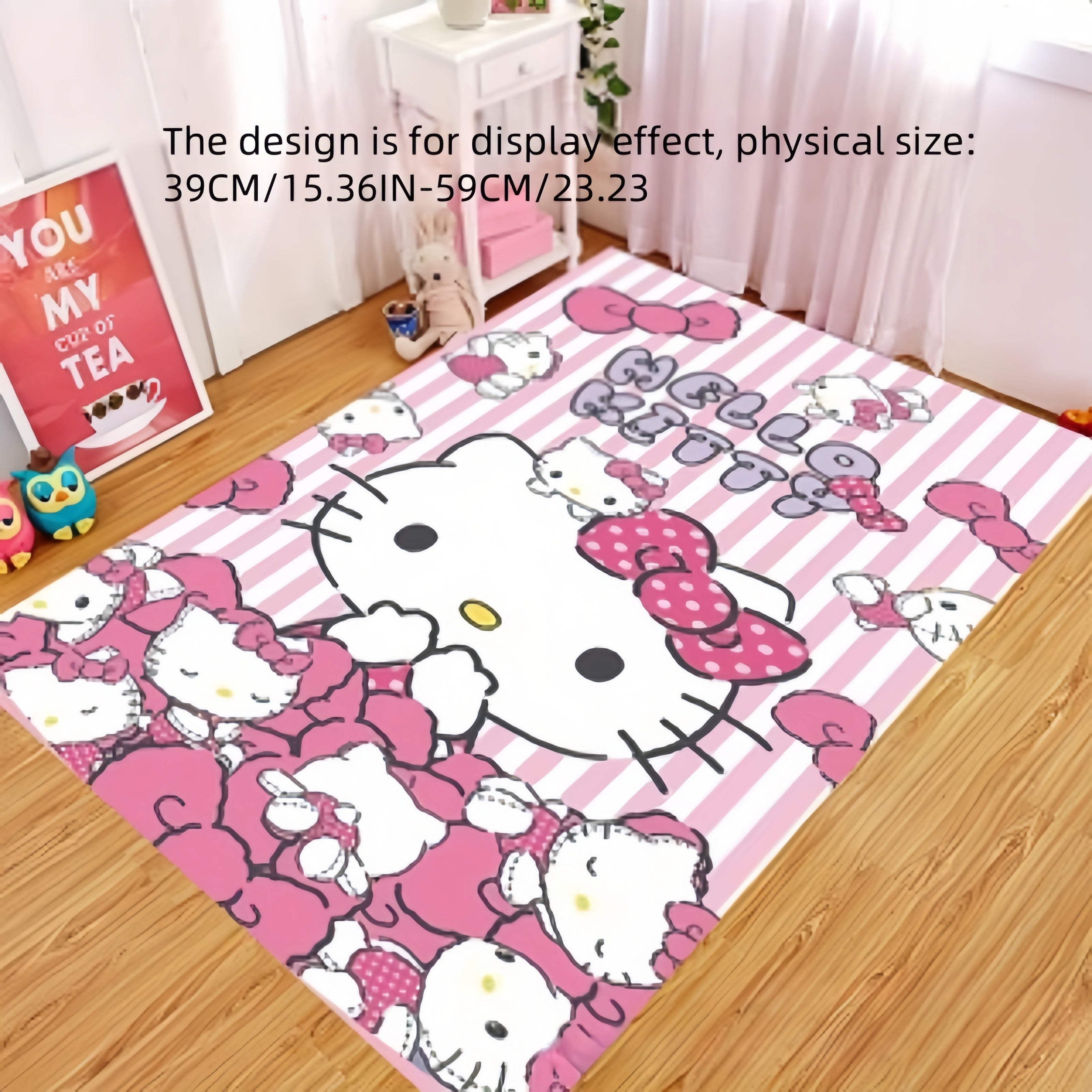 Soft Plush Hello Kitty Rug Non-Slip Polyester Bedroom Living Room Decor