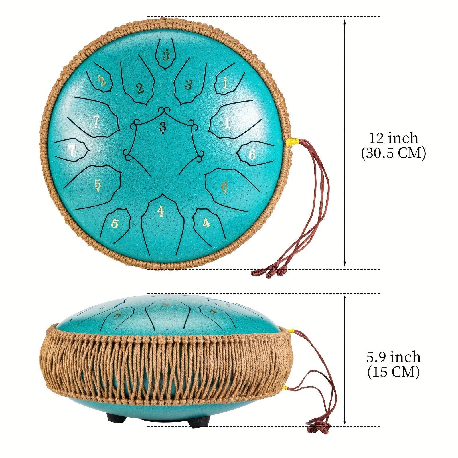 30.48cm Steel Tongue Drum with 15 Notes Carry Bag and Accessories for Meditation Yoga and Relaxation