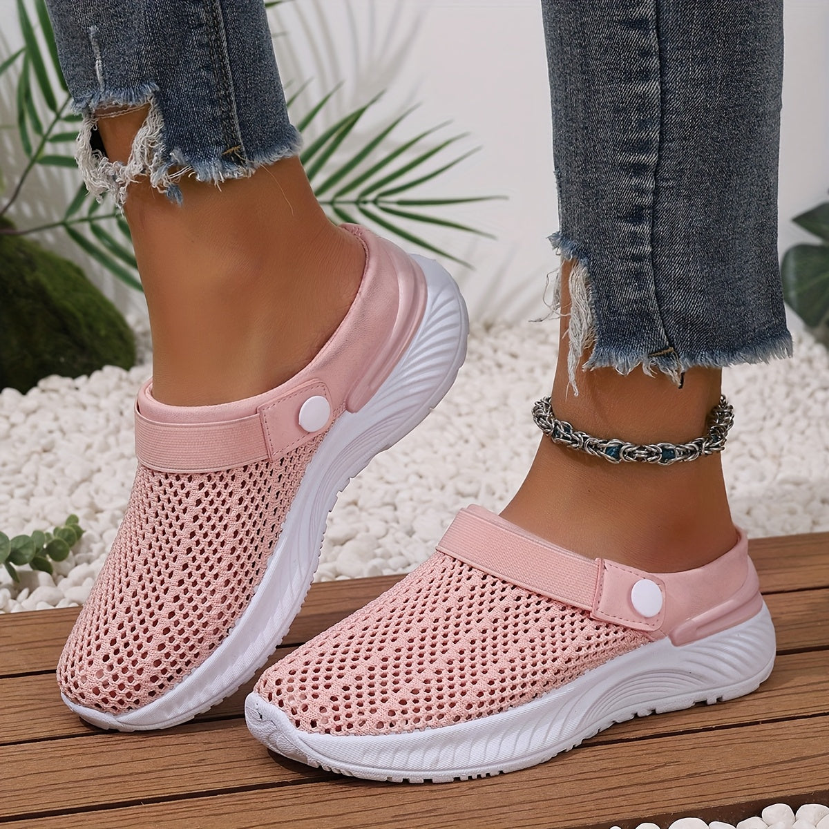 Women's White Breathable Mesh Slip-On Sneakers for Summer Beach Travel