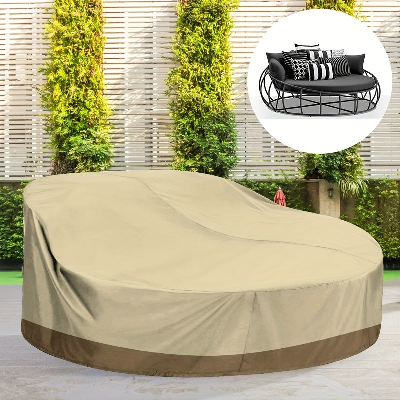 Round Beige Patio Daybed Cover Durable Polyester All-Weather Protection 223.52cm