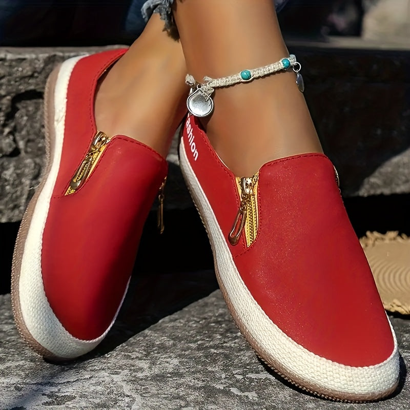 Women's Black Mary Jane Slip-On Shoes with Zipper and Chain Strap