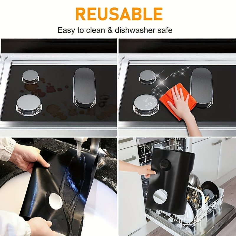Black Gas Stove Burner Covers Set of 3 Reusable Washable PET Protects Kitchen