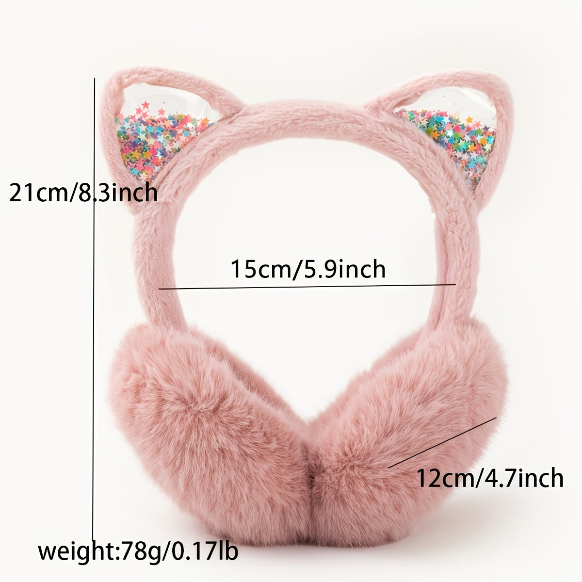 Auriculares con orejas de gato acogedoras, orejeras de peluche con pelo sintético, orejas brillantes, ropa de invierno