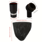 1 Ta'sirli changyutgich uchun dumaloq cho'tka qo'shimchasi, 32mm ichki diametri, 25mm cho'tka uzunligi, qora; 1 32mm quvur ulanishi, 2 oq nylon qo'lqop, 20 biodegradatsiyalanuvchi qalin tekis og'zli chiqindi sumkalari