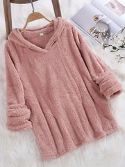 Plus Size Women's Fleece-Lined Hooded Sweatshirt Long Sleeve Plush Autumn Winter