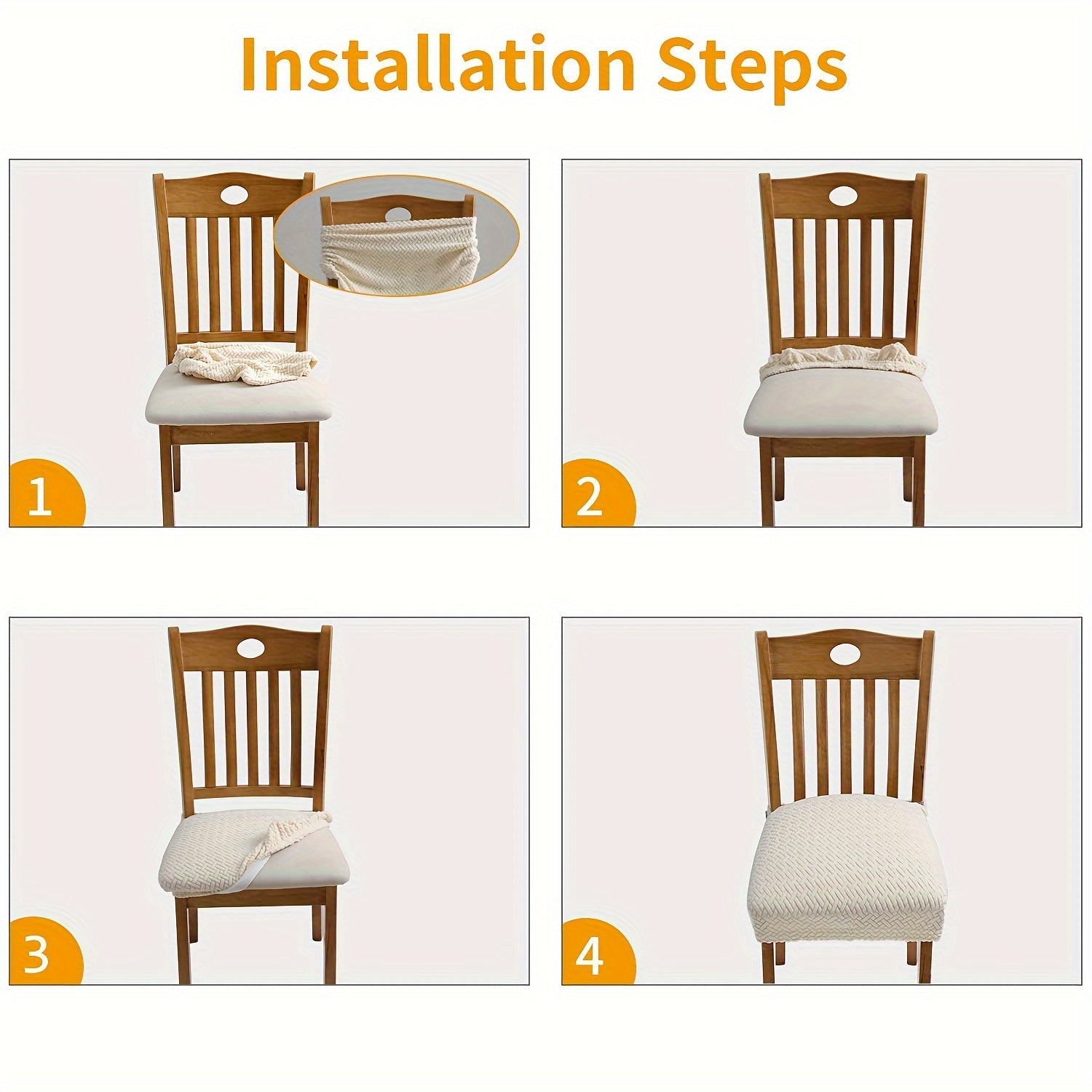 Stretchable Solid Color Chair Cushion Cover Elastic Fit for Dining Chairs Machine Washable Polyester