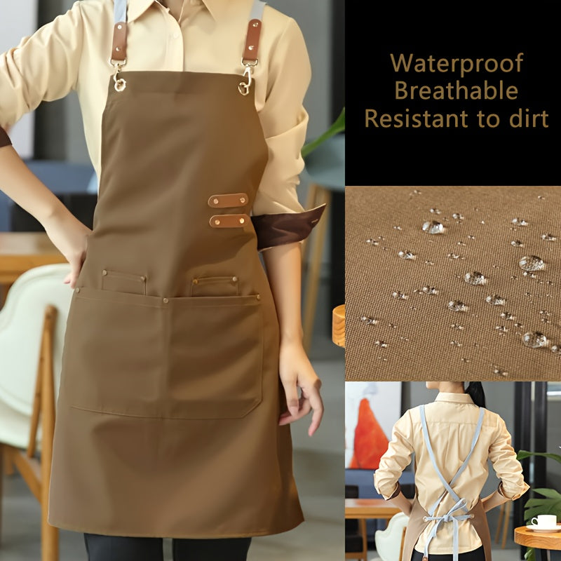 Unisex Canvas Apron with Pockets Adjustable Strap for Kitchen Restaurant Coffee Shop
