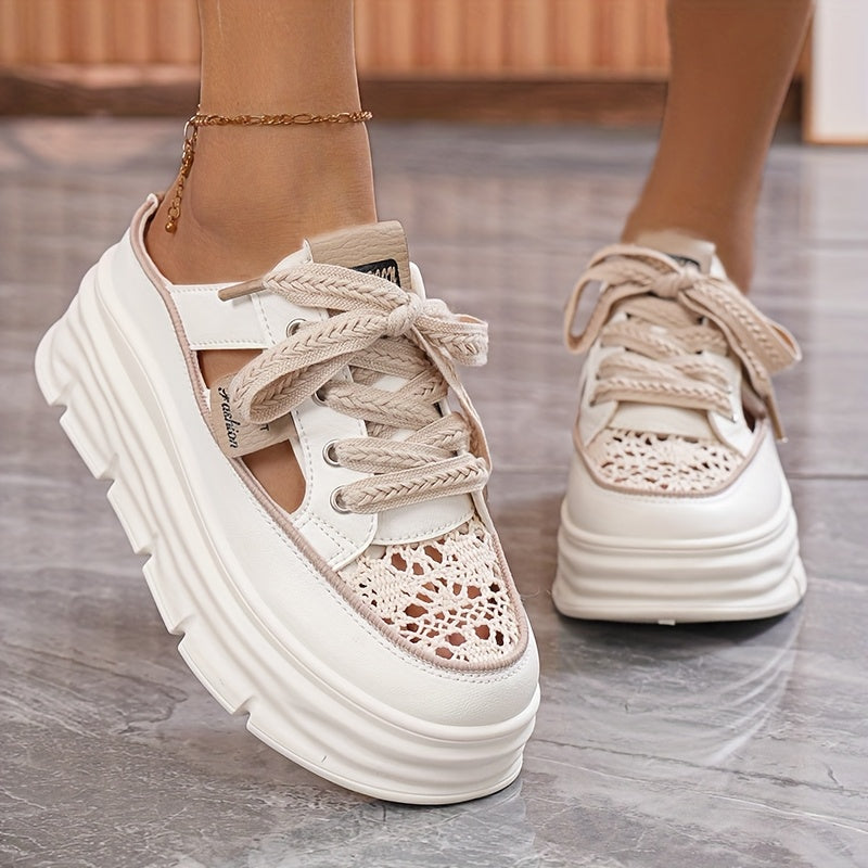 Women's Flat Sandals White Beige Hollow Out Breathable Casual Shoes