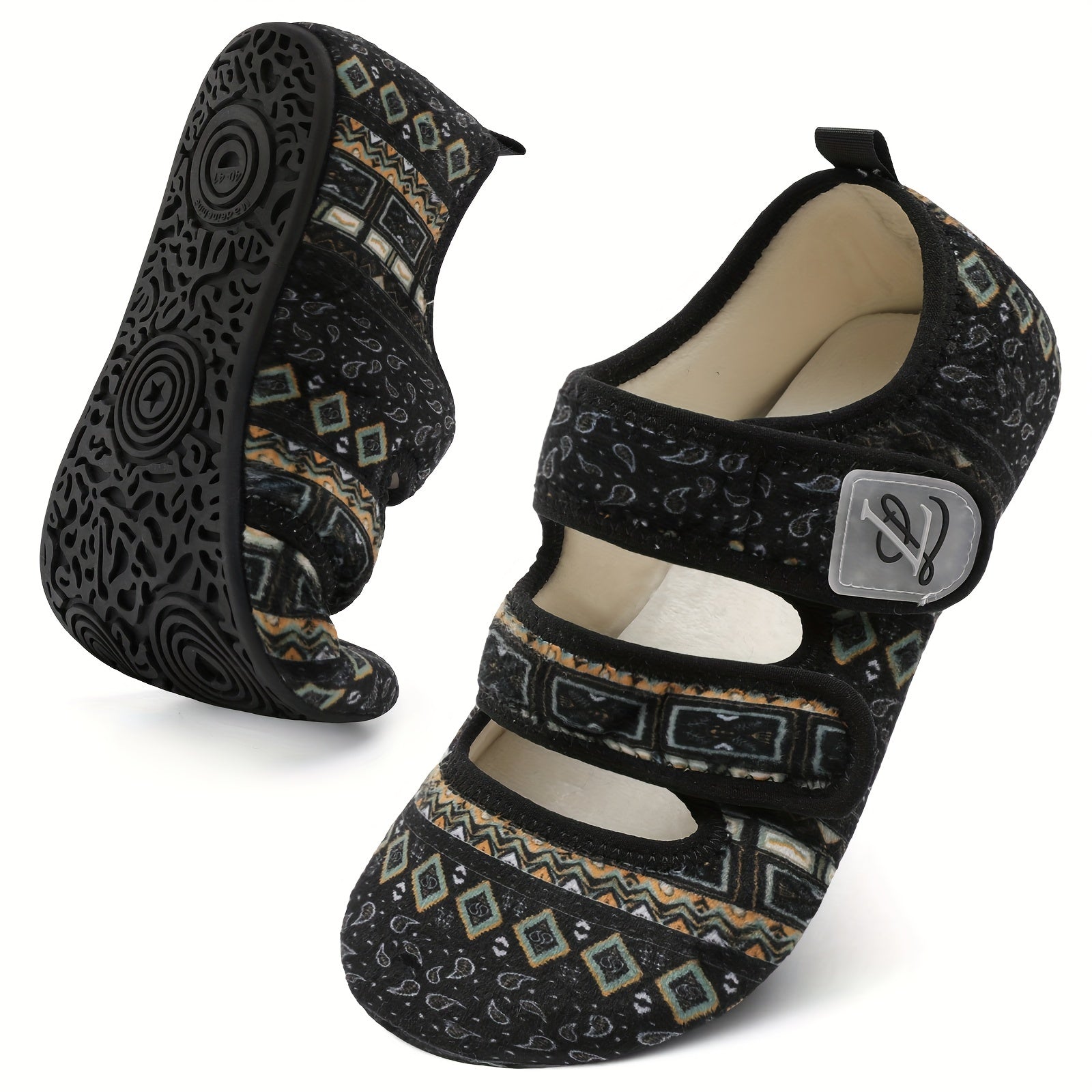 Women Slip-On Shoes Black Fabric Non-Slip Indoor Outdoor Comfort