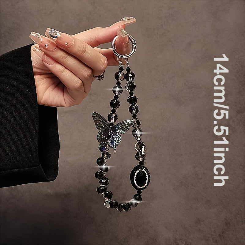 Lanyard para teléfono con cristales en forma de mariposa y detalles de gema, con clip transparente
