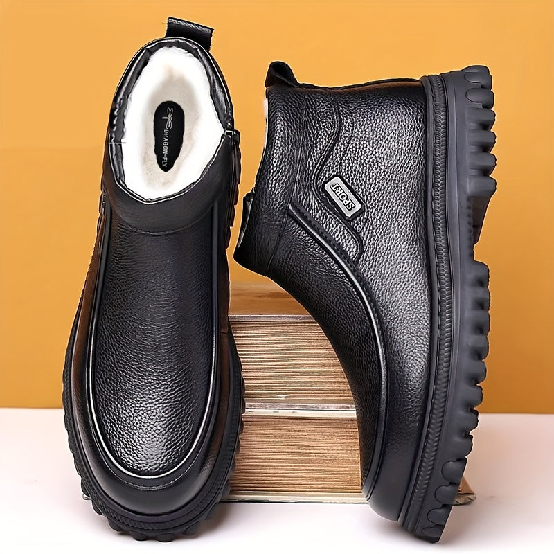 Botines de nieve para hombre con forro de felpa, de deslizamiento, con parte superior de PU y suela de PVC, para uso exterior y casual