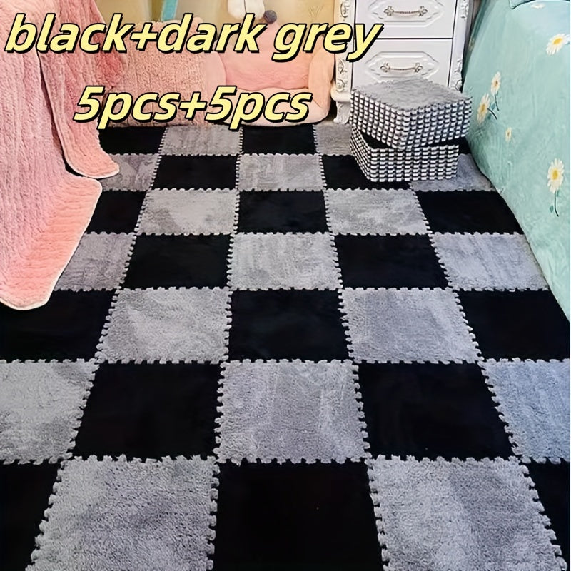 Set of 10 Interlocking Foam Play Mats for Kids and Pets Non-Slip Floor Tiles in Black Gray White