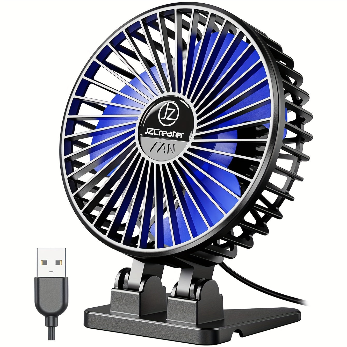 Mini USB Desk Fan Black Blue 3 Speed Portable Cooling for Home Office Travel