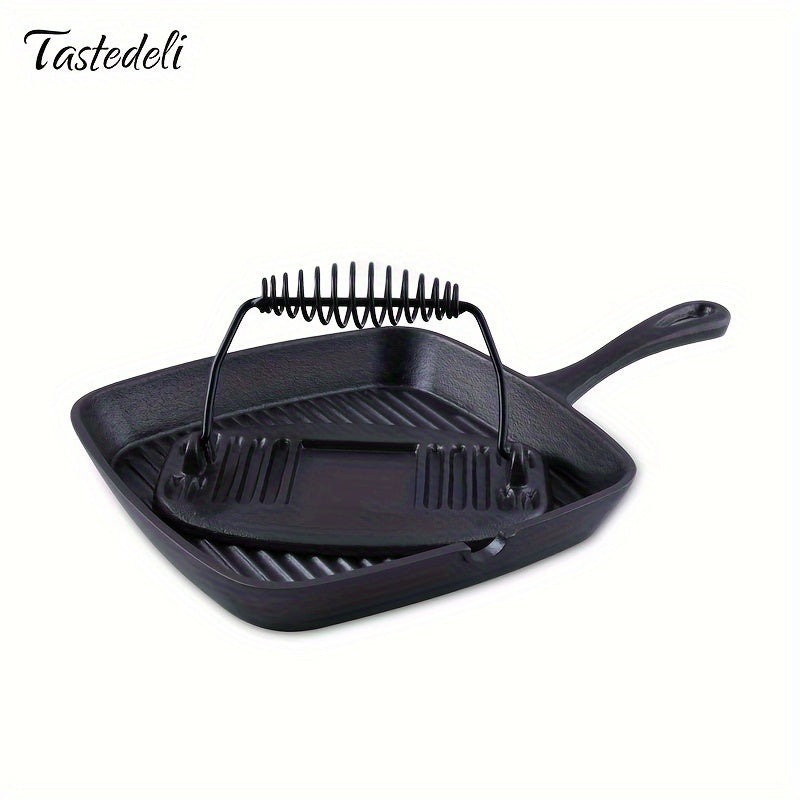 Cast Iron Grill Pan with Press 23.5cm Non-Stick Oven Safe for Kitchen and Restaurant