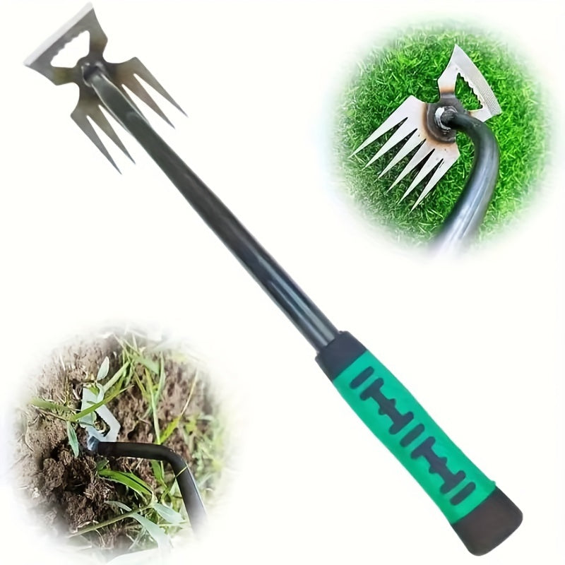 2024 Durable Manganese Steel Garden Weeder with 6 Tines and Rubber Handle
