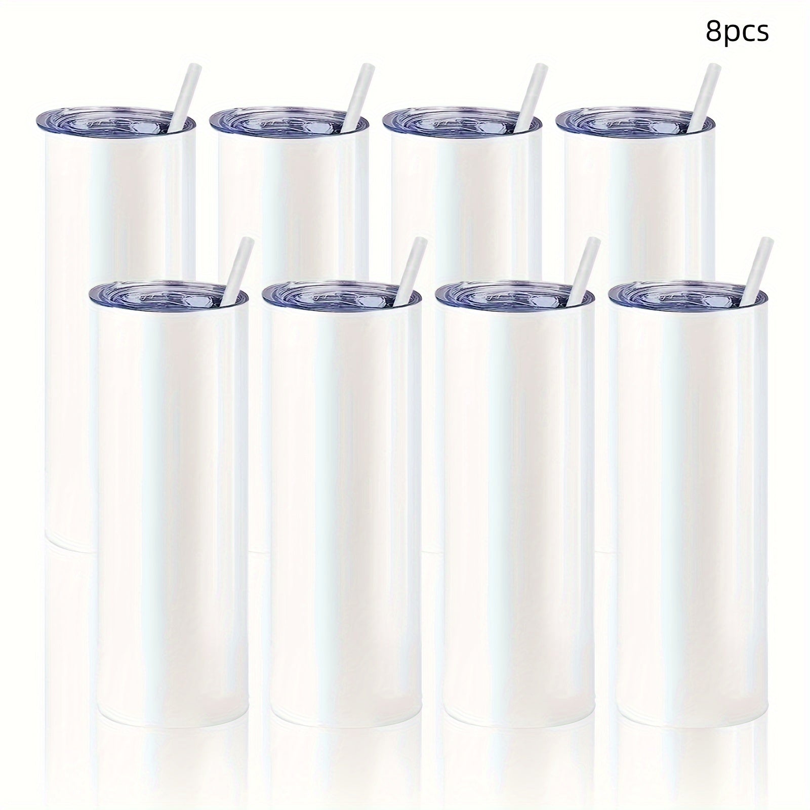Набор из 8 тонких стаканов для сублимации объемом 20 унций оптом, пустые белые с крышкой и соломинкой - Идеальные рождественские подарки