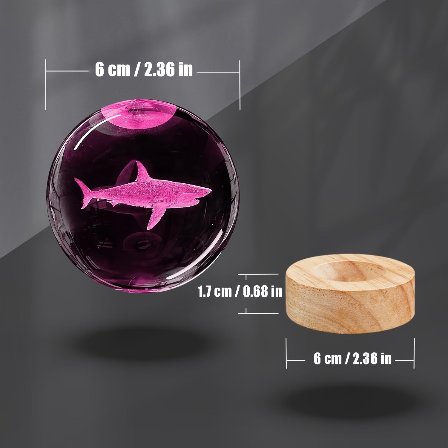 3D Shark Crystal Ball Night Light with Wooden LED Base USB Powered Bedroom Decor Gift