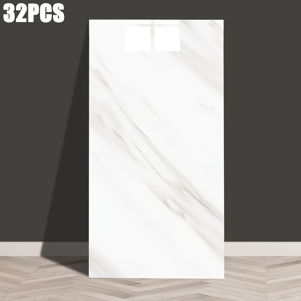 32 Pieces Self-Adhesive Marble Pattern Wall Stickers Waterproof Glossy Faux Ceramic for Home Decor