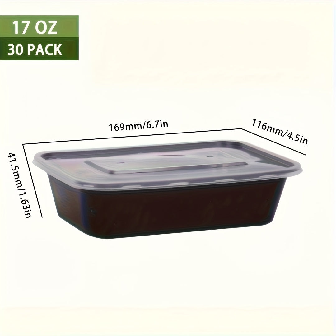 Pack of 30 Black Plastic Food Storage Containers with Lids, Leakproof, Microwave Safe