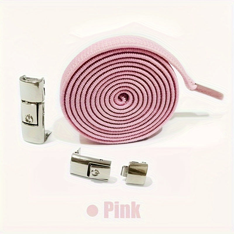 Unisex Elastic Flat Shoelaces With Metal Buckles No Tie Shoe Accessories