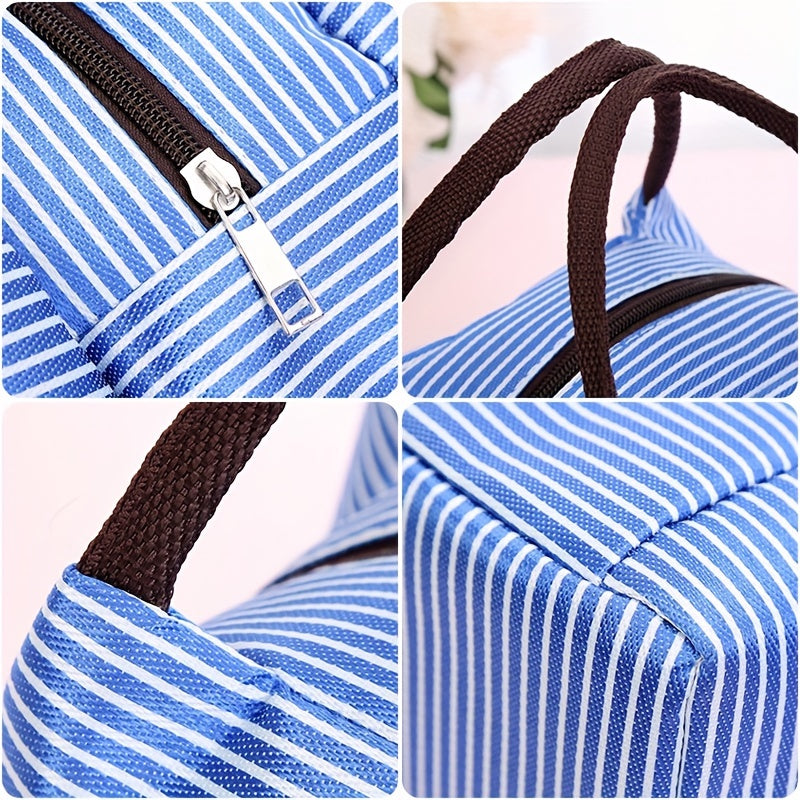 Insulated Lunch Tote with Striped Design, Oxford Cloth, Easy-Clean Aluminum Lining
