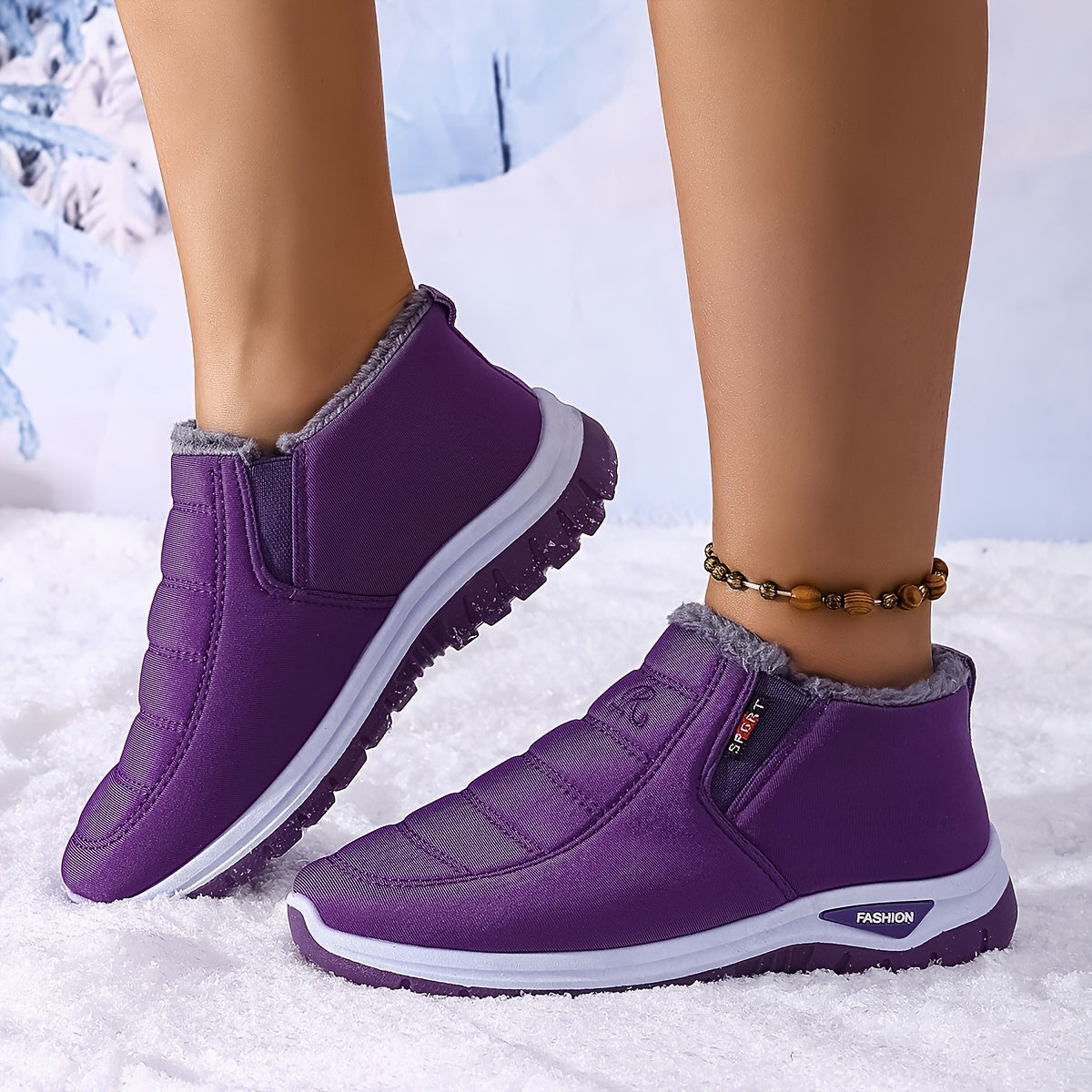 Women's Fleece-Lined Ankle Boots Lightweight Winter Hiking Shoes Black