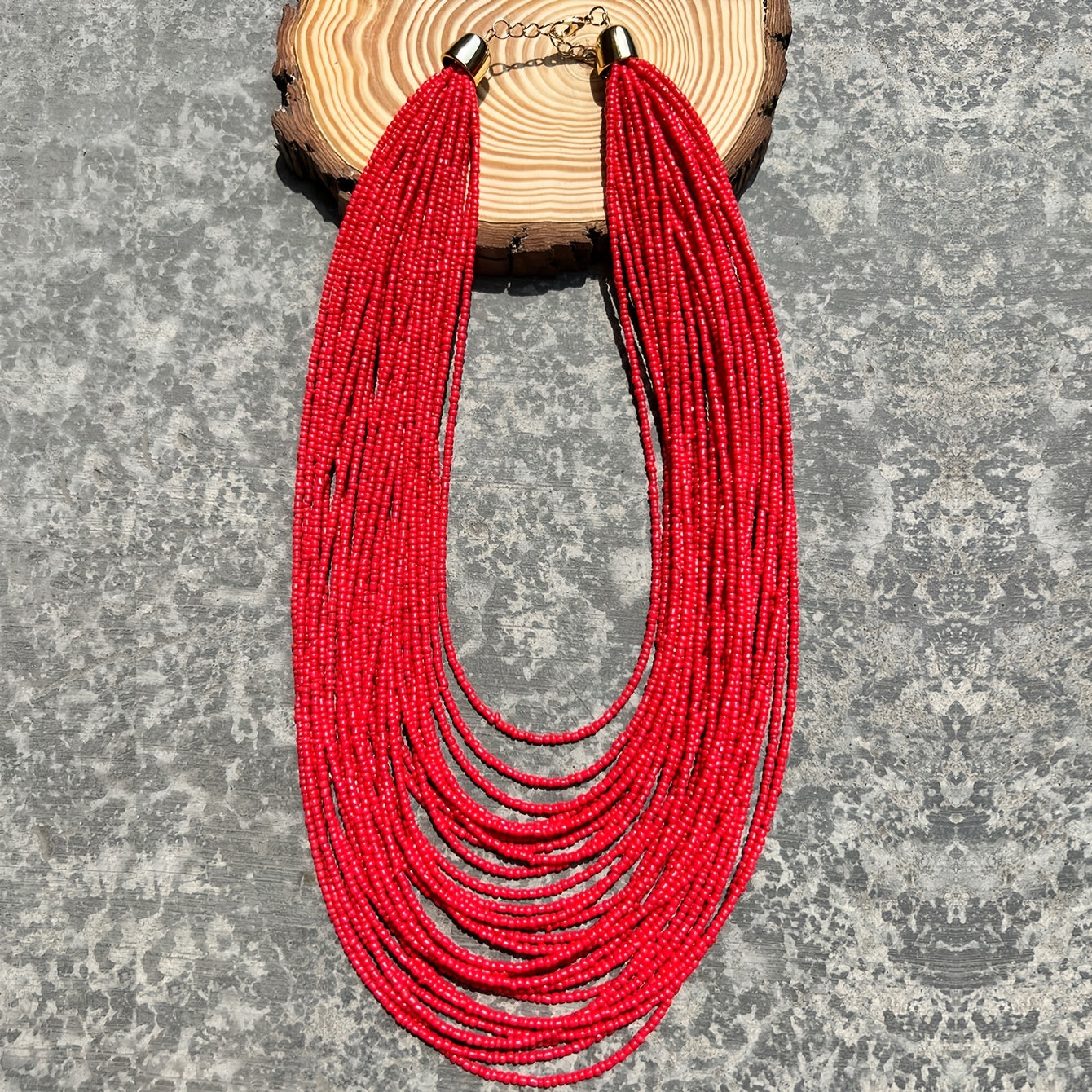 Boho Red Rice Bead Multilayer Necklace for Women