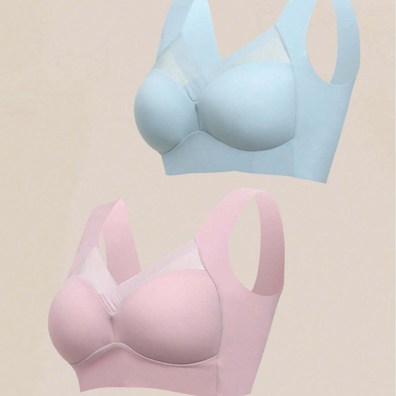 Women's Seamless Backless No-Wire Bra Soft Breathable Invisible Bra Pair