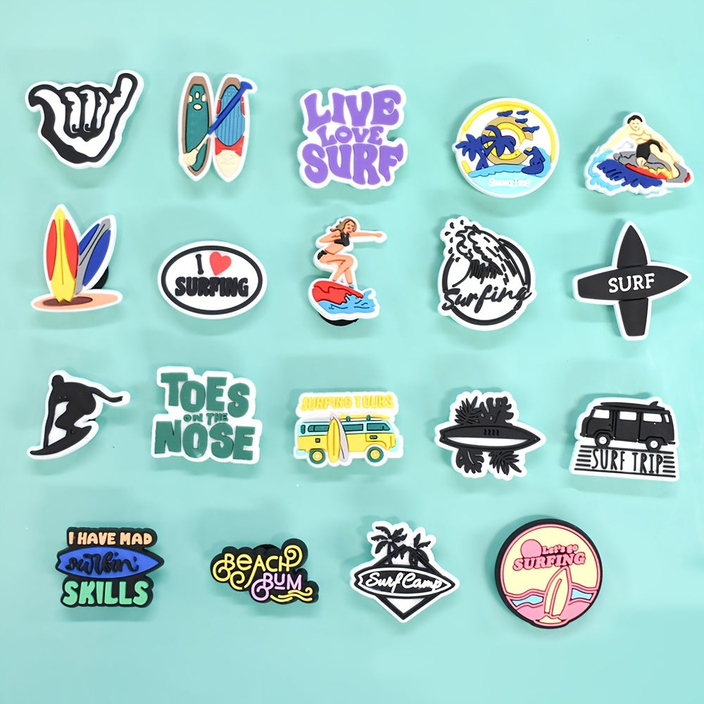 19Pcs Surfing Shoe Charms Set Plastic Shoe Buckle Decorations Beach Party Favors