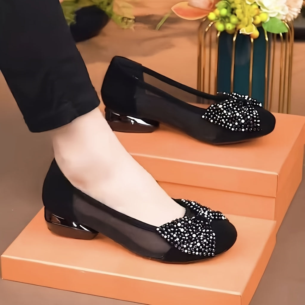 Women's Rhinestone Bow Slip-On Loafers Breathable Mesh Formal Comfortable