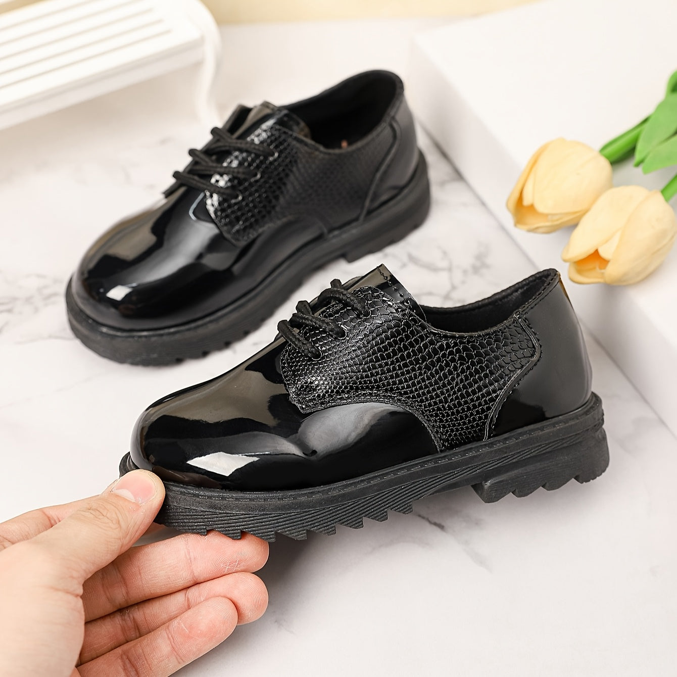 Kids Boys Flat Shoes All-Season Casual PU Low Top Lace Round Toe