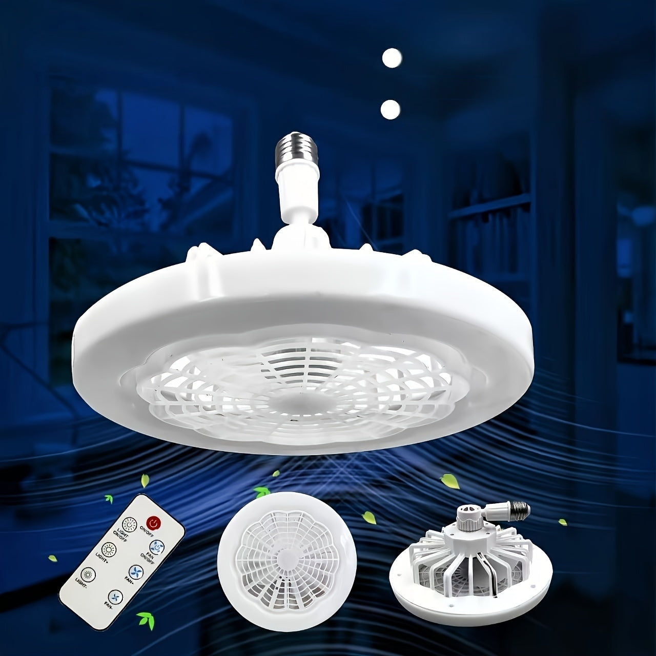 Dimmable LED Ceiling Fan Light with Remote, 360° Rotatable E27, Adjustable Color Temperature