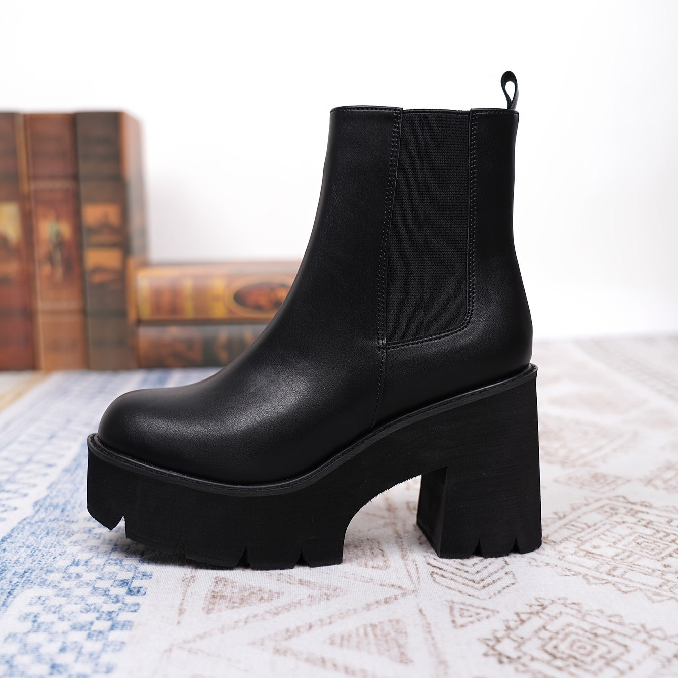 Women's Faux Leather Platform Wedge Ankle Boots Solid Color Round Toe