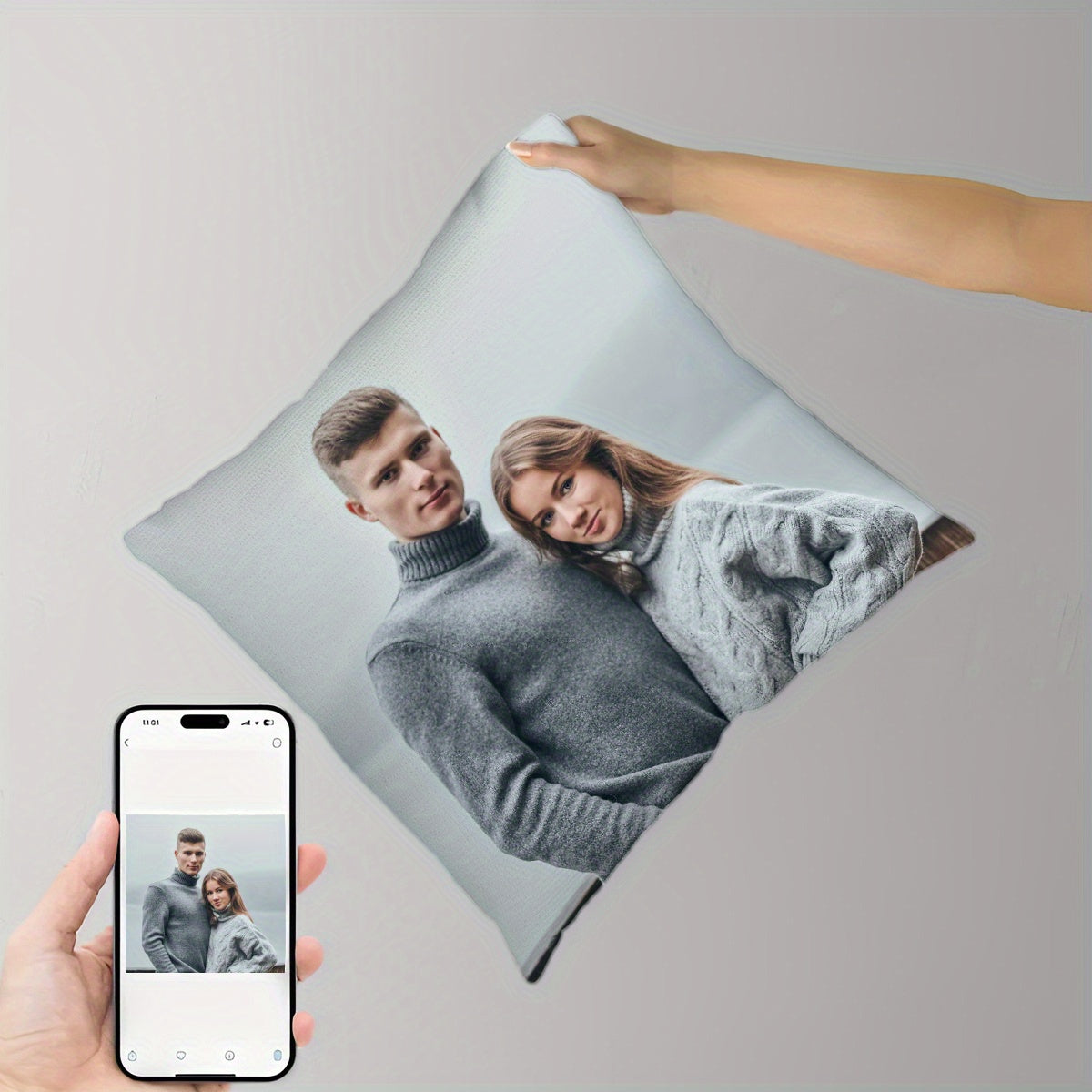 Personalized Photo Cushion Cover 45.72x45.72 cm Woven Polyester Selfie Pillowcase Gift