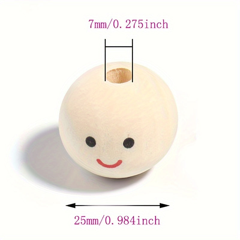Wooden Beads with Doll Head and Smile Face, Pack of 20 25 or 30
