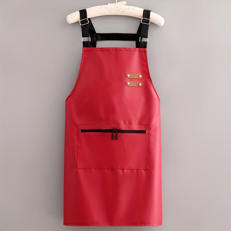 Imitation Leather Apron for Adults with Pockets Adjustable Straps Solid Color for Chefs Waiters Barbecuers Hairdressers