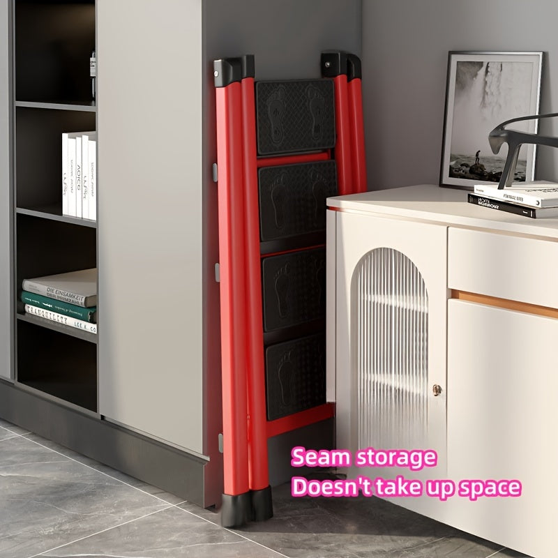 Red 4-Step Folding Ladder Stool with Wide Non-Slip Pedals Lightweight and Portable