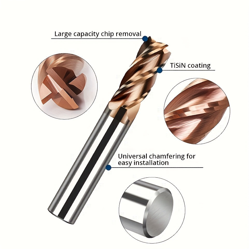 55 Degree Bronze Tungsten Steel Milling Cutter with 4 Blades Coated Carbide End Mill for CNC Machining