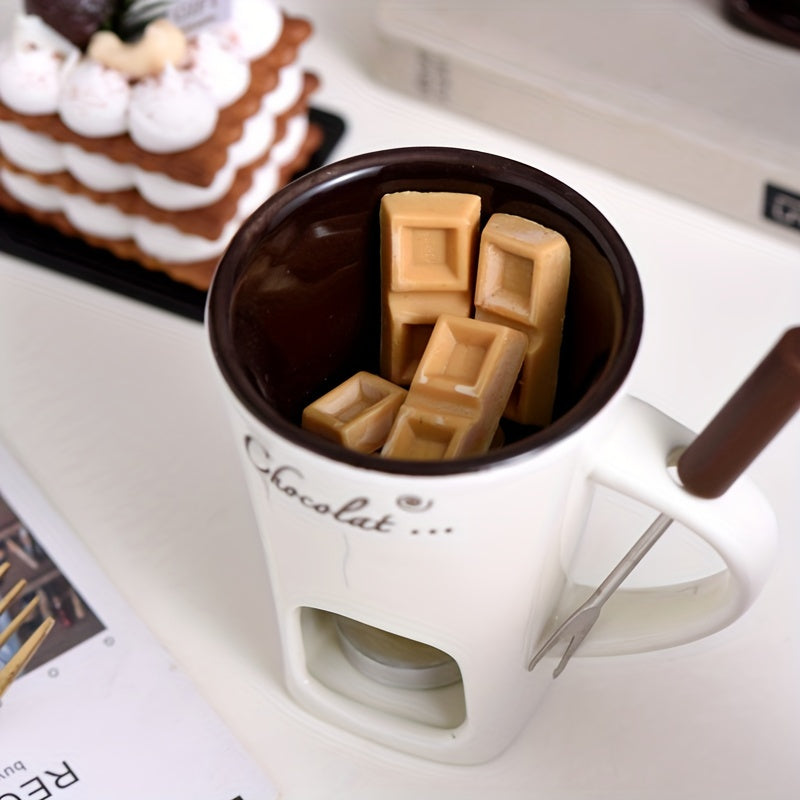 Ceramic Mug 150ml for Ice Cream Cheese Chocolate with Fork for Candle Heating