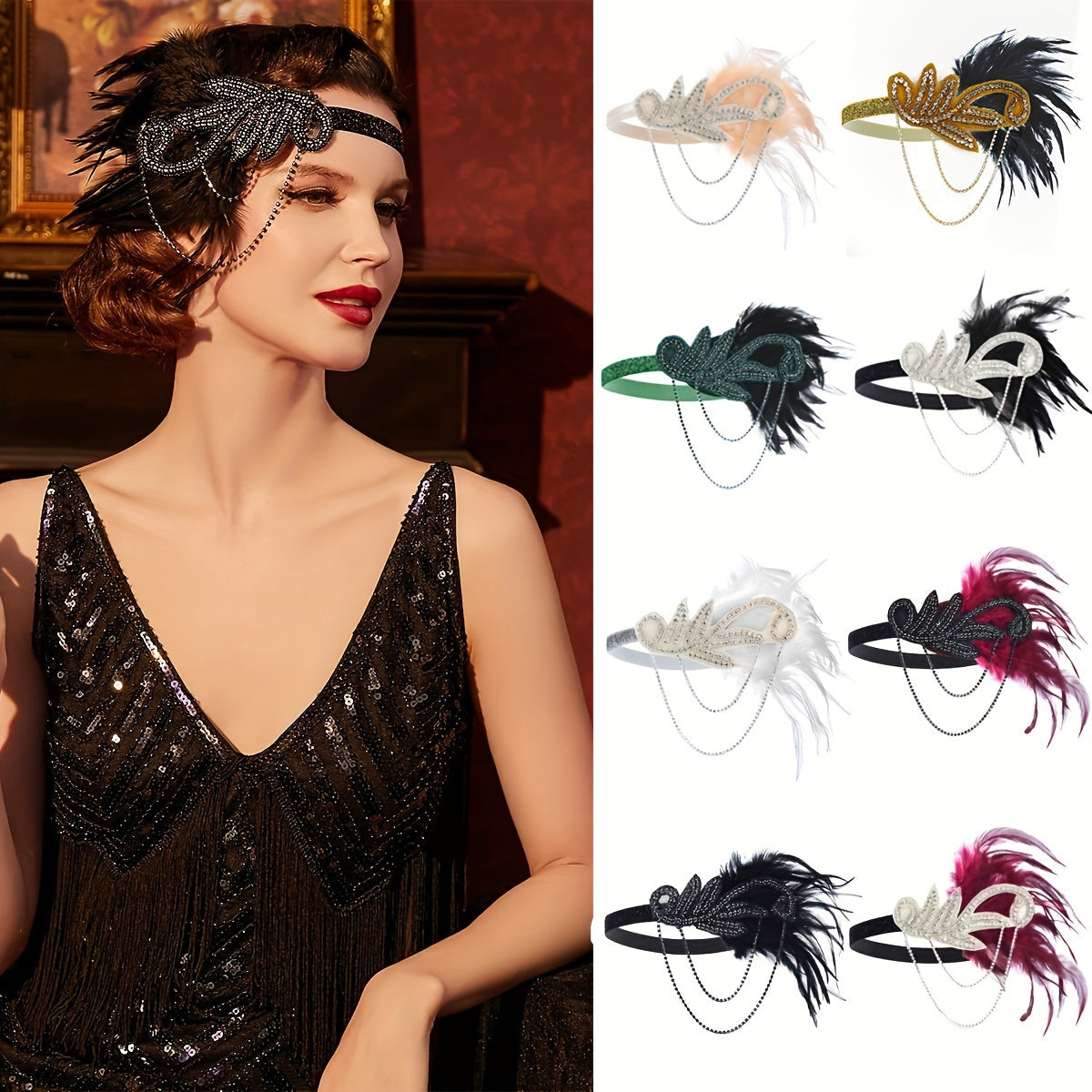 Faux Feather Headband for Women 1920s Style Hair Accessory for Parties Halloween Rave