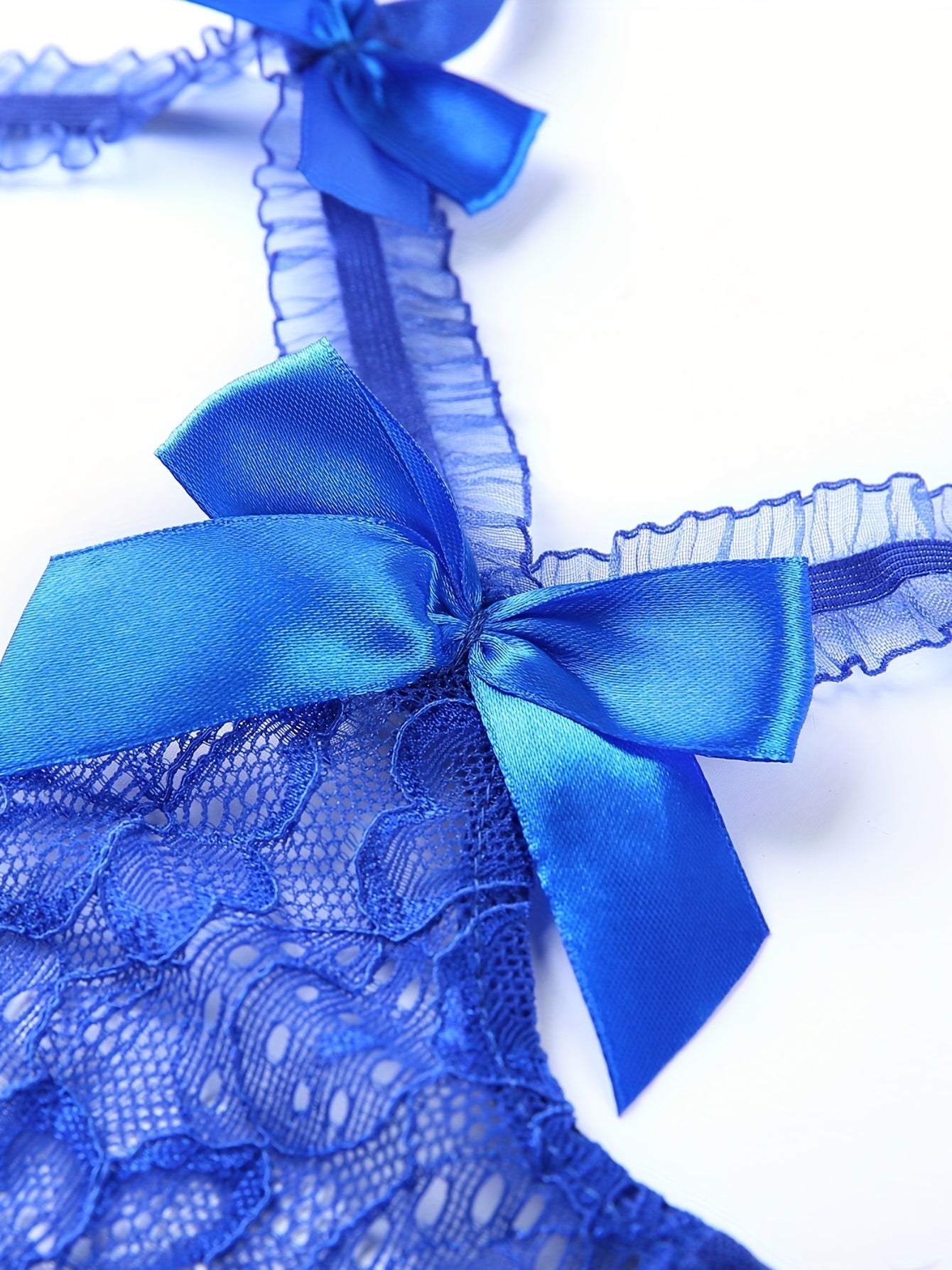 Gul naqshli dantel teddy, ochiq ko'krak va ochiq qorin bilan, ayollar uchun ruffle bodysuit ichki kiyim.