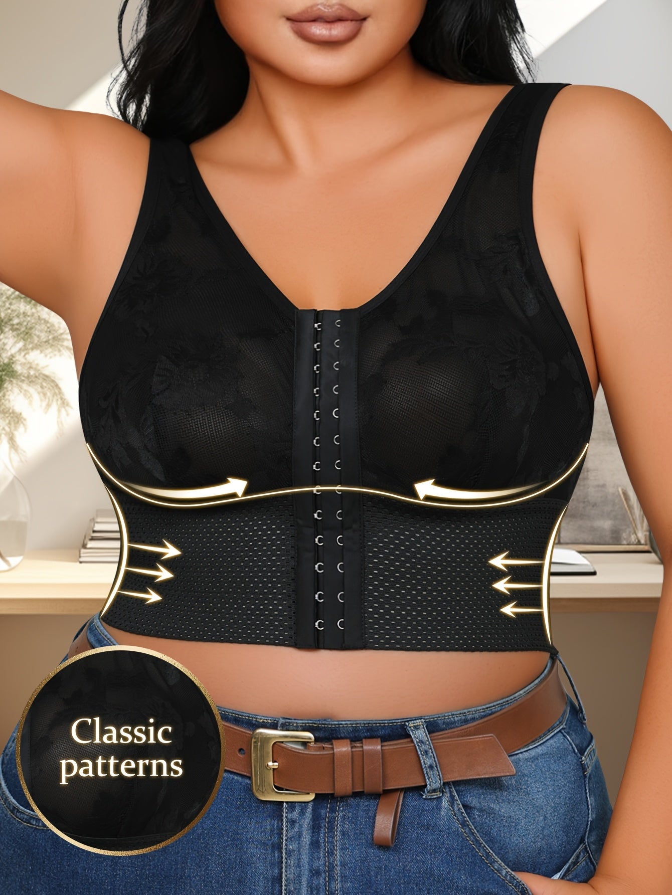 Women's Black Lace-Trimmed Vest with Mesh Panels and Adjustable Straps