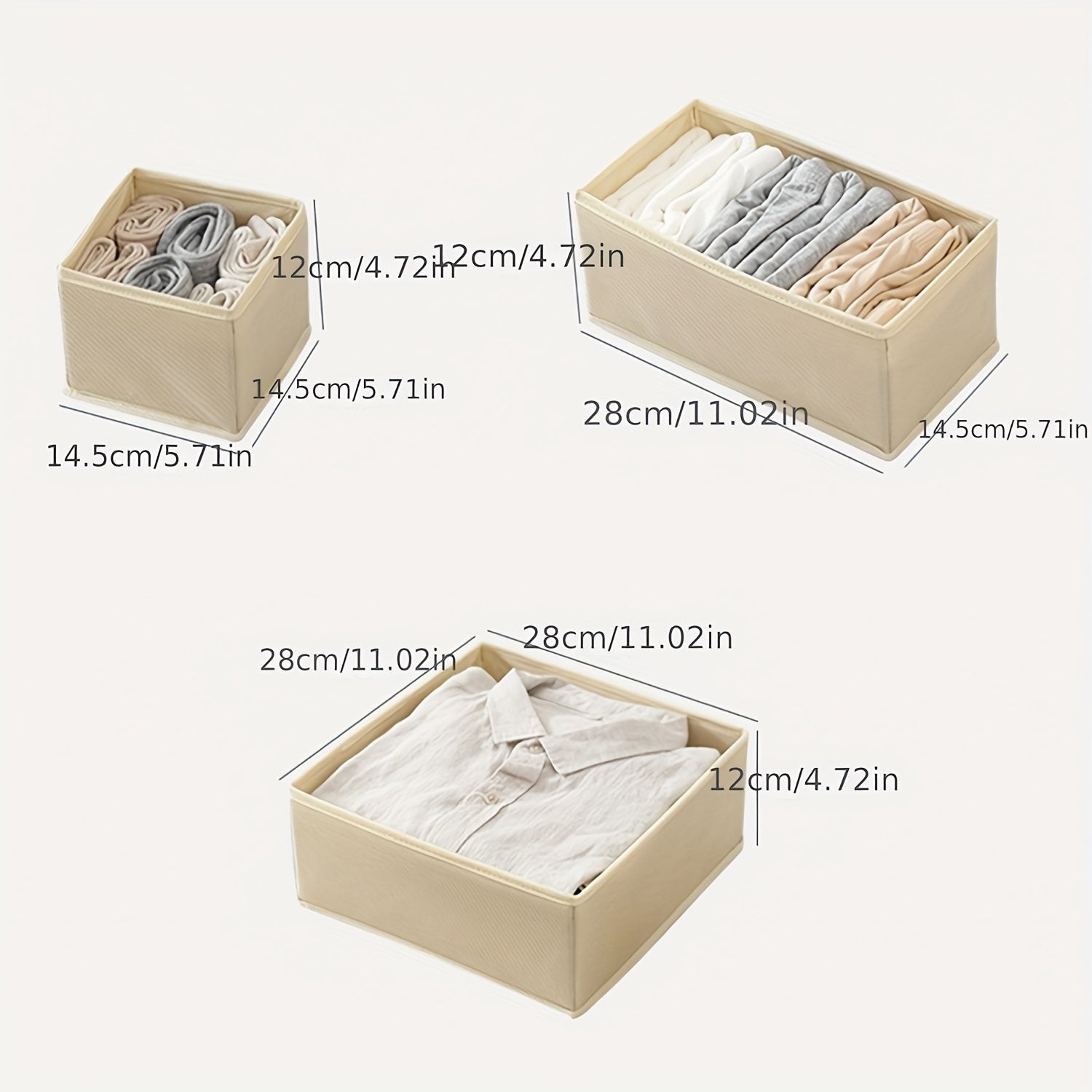 6-to'plamlik bukadigan mato kiyim-kechak saqlash tashkilotchilari qutilari, choyshablar va ichki kiyimlar uchun chizmalari bilan