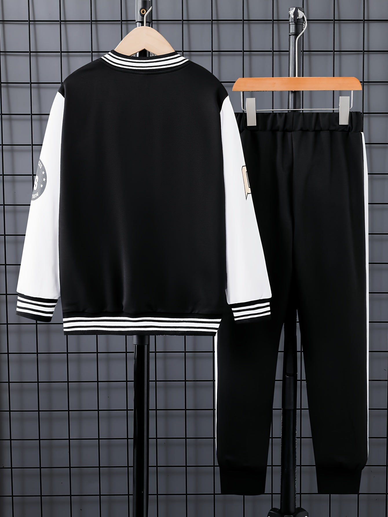 Boys' Varsity Jacket and Pants Set with Color Block A Print Polyester Fall Winter Outdoor