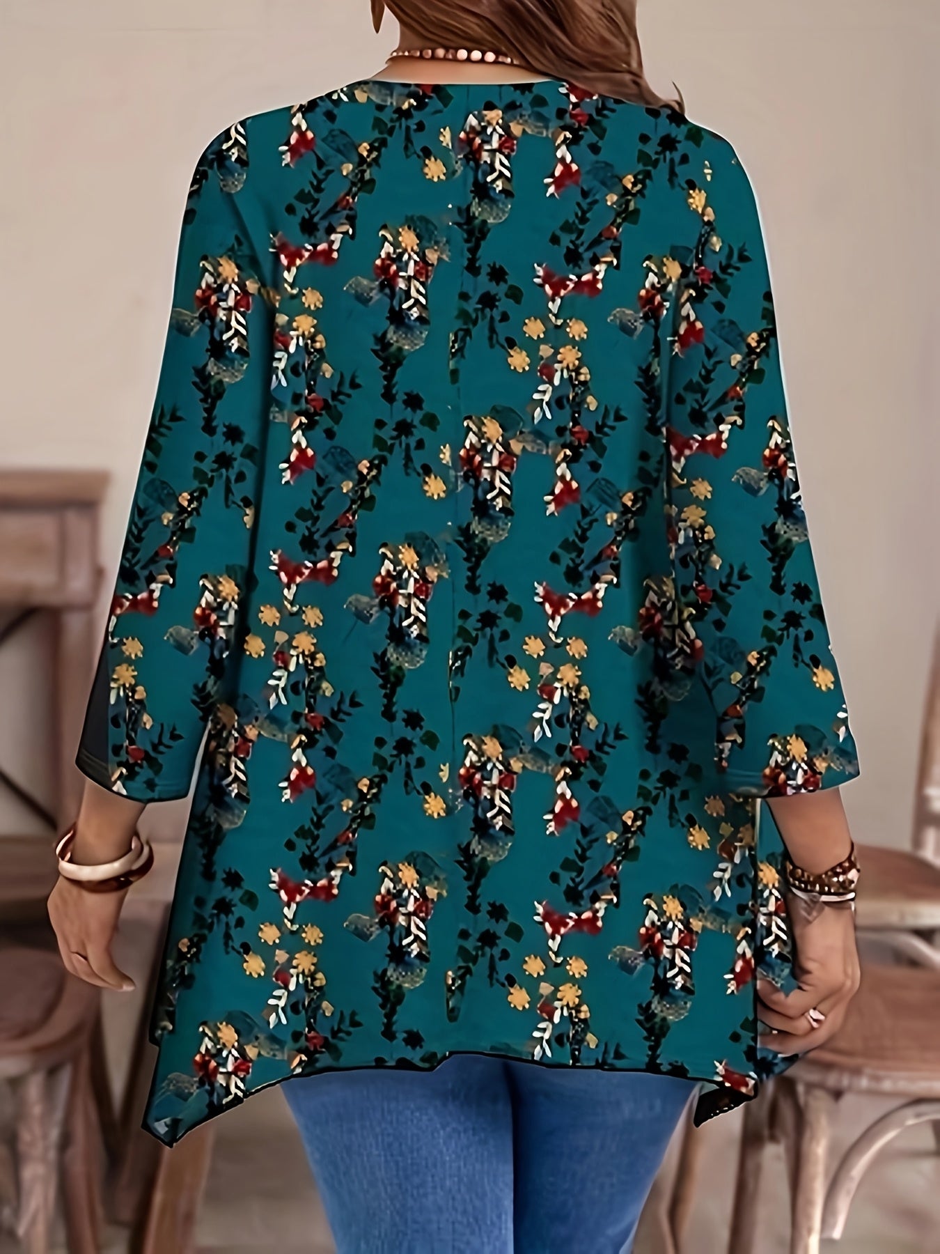 Plus Size Floral Print T-Shirt Women’s Casual Short Sleeve All-Season Top