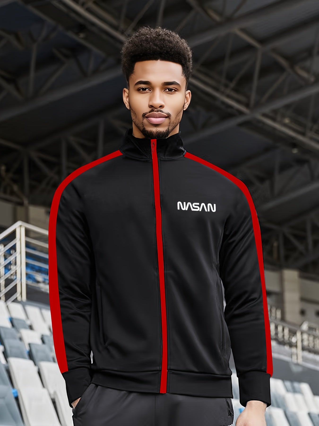 Мужская повседневная толстовка из полиэстера с воротником-стойкой, полная молния, трикотажная ткань, узор из букв