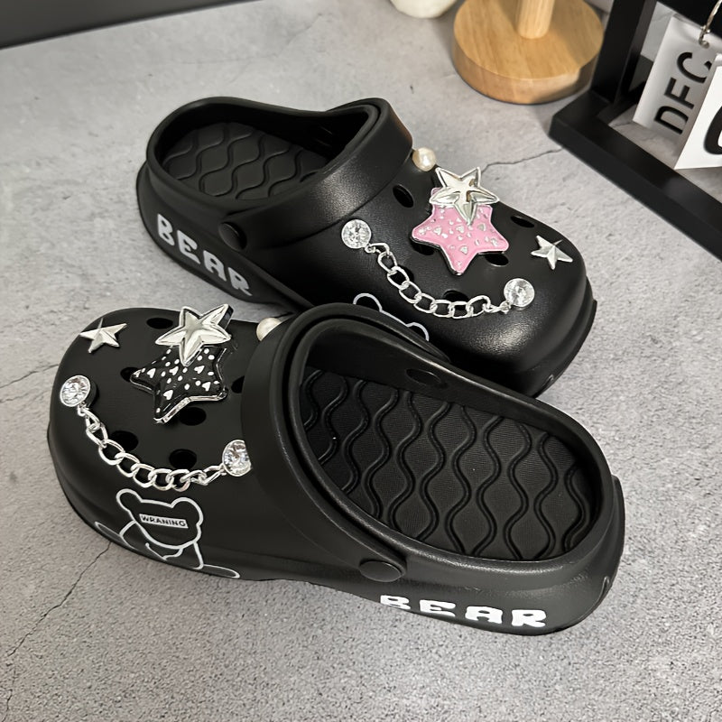 Women's Breathable Thick-Soled Slippers with Star Accessories Indoor Outdoor