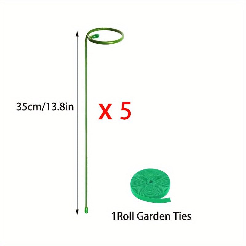 Metal Garden Plant Stakes Set of 5 or 10 for Supporting Single-Stem Flowers Green Steel Weather-Resistant
