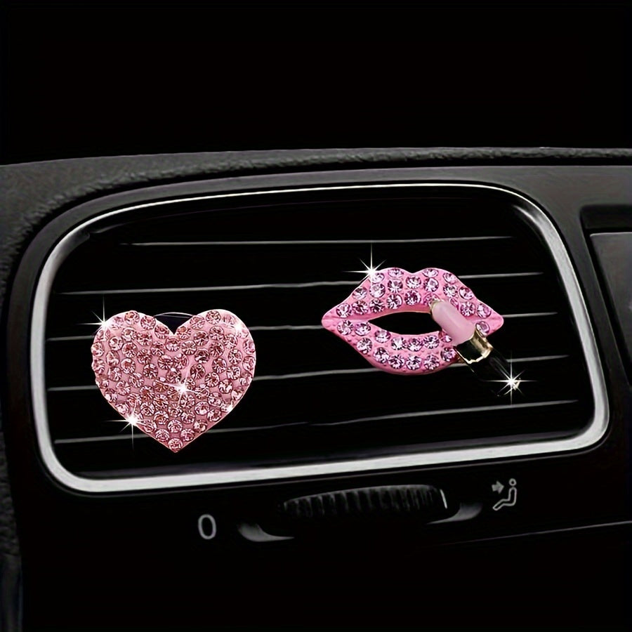 2pcs Car Aromatherapy Clip Rhinestone Heart Air Conditioner Perfume Decoration